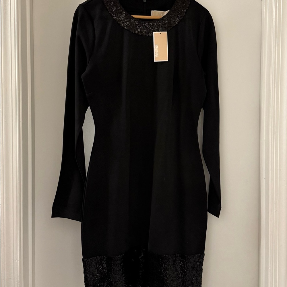 MICHAEL Michael Kors Black Sequin Long Sleeve Dress